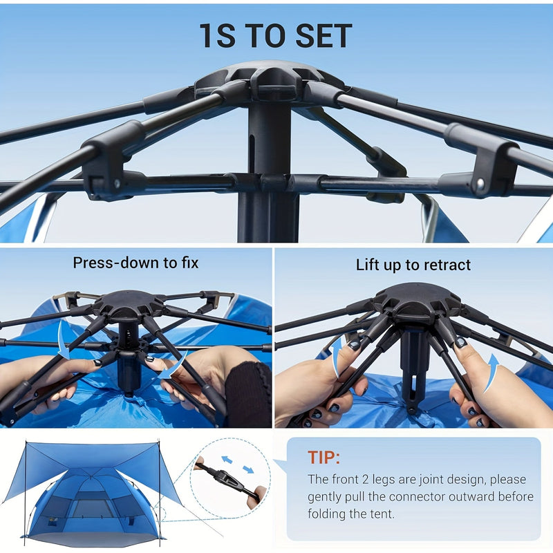 BreezeShield Strandtent – Lichtgewicht en Ruimtelijk voor 4-6 Personen