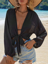 Effen Knoopkimono | Kimono Dames | Zomerse cover-up met striksluiting