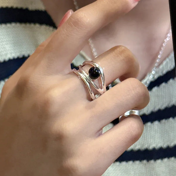 Zwarte Onyx Multilinien Ring – Arden