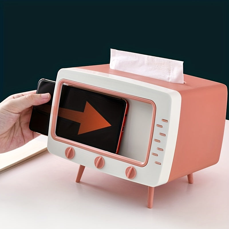RetroTV Tissuebox Houder - Multifunctionele Tissue Dispenser met Telefoon Dock