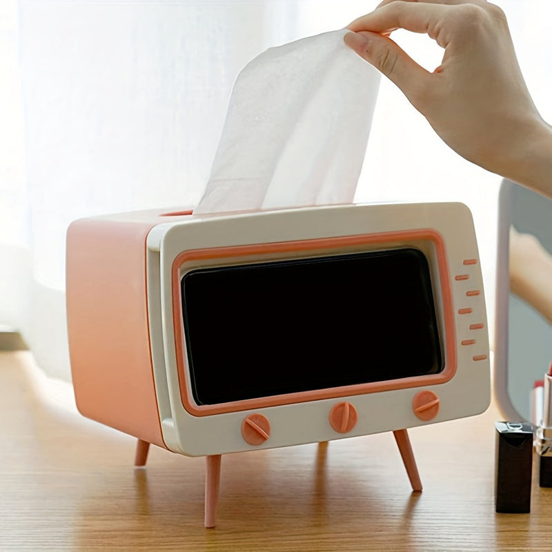 RetroTV Tissuebox Houder - Multifunctionele Tissue Dispenser met Telefoon Dock