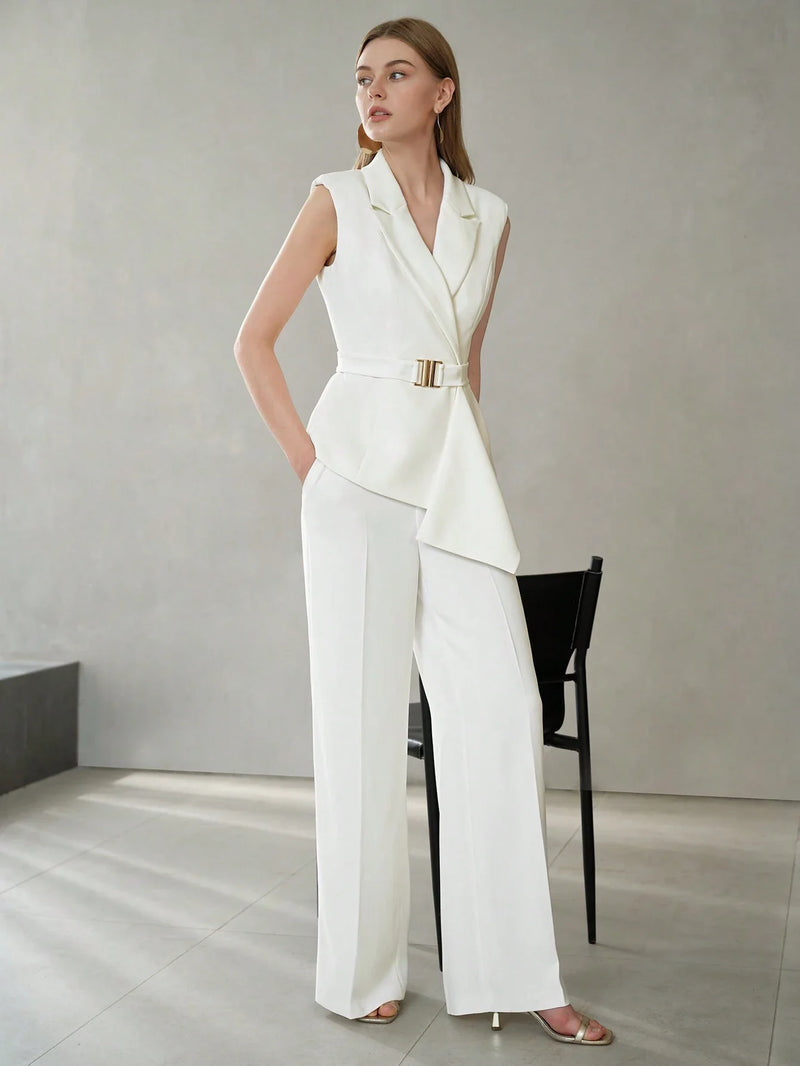 Asymmetrische Blazer met Riem | Damespakken | Stijlvolle Tweedelige Pak voor Zakelijke Gelegenheden