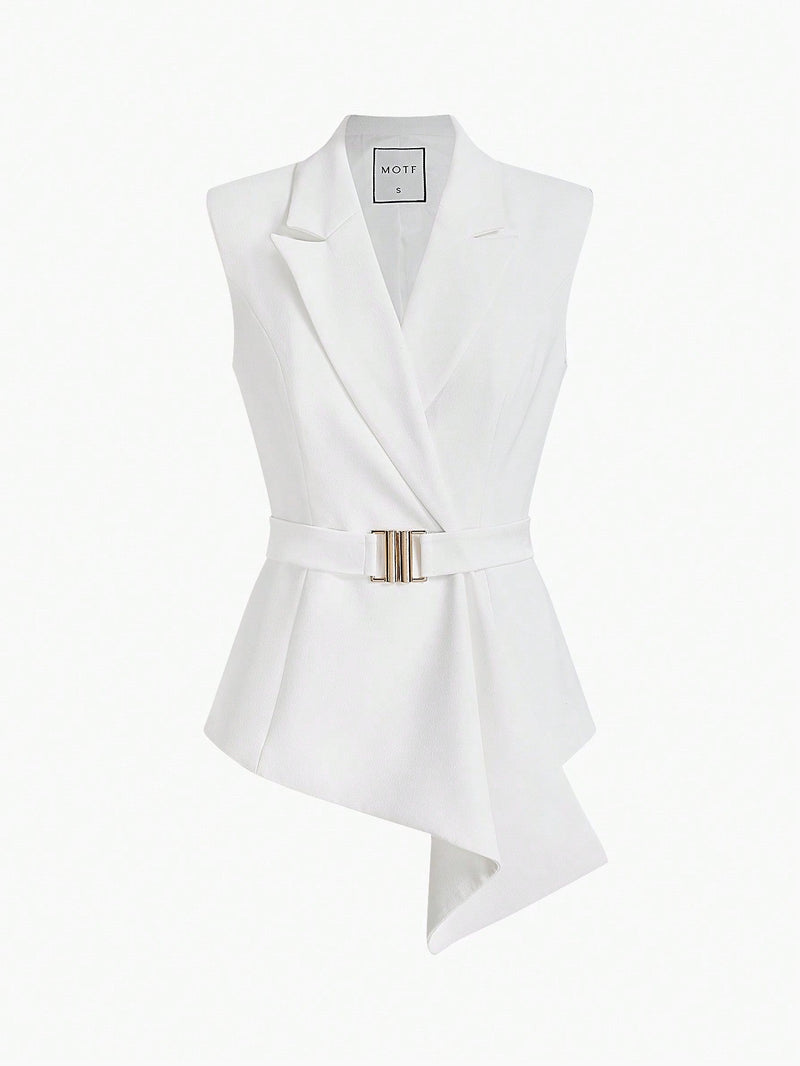 Asymmetrische Blazer met Riem | Damespakken | Stijlvolle Tweedelige Pak voor Zakelijke Gelegenheden