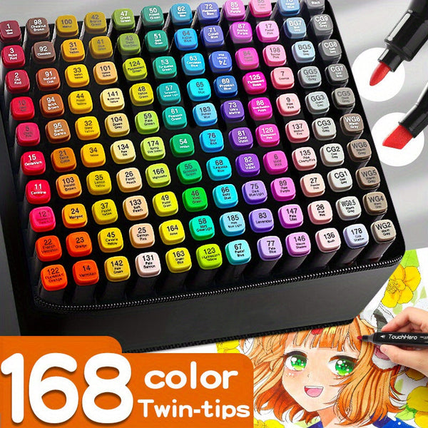 TouchHero 168 Kleuren Alcoholmarkers Set – Professioneel en Veelzijdig