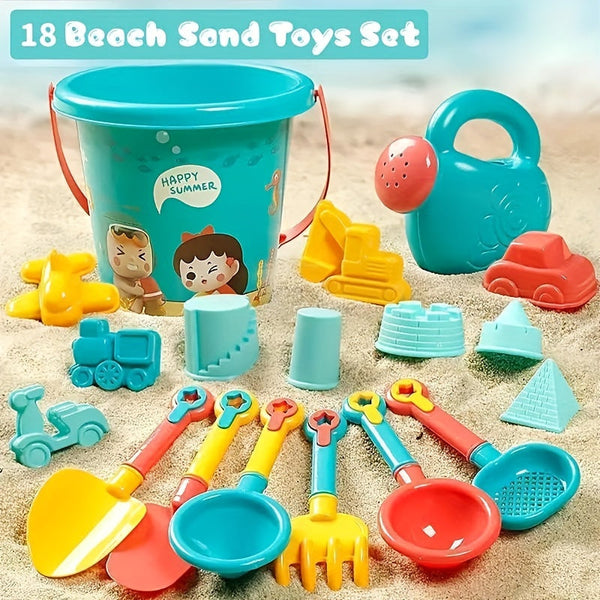 18-delige Strand- en Sneeuwspeelgoed Set – Compleet met Emmer, Schep en Fun Tools voor Creatief Spelen