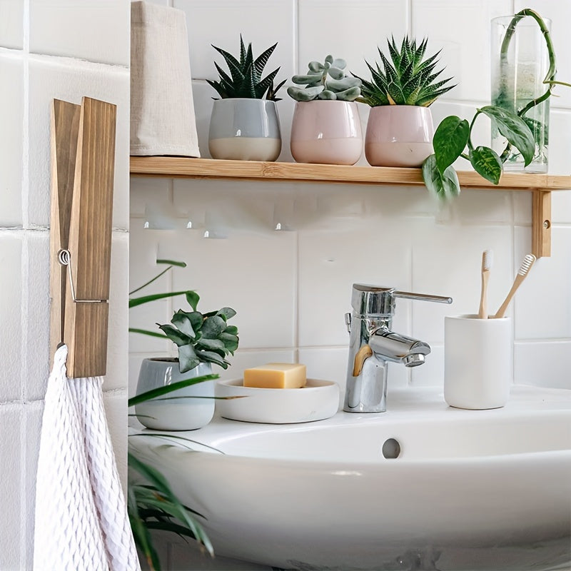 Houten Handdoekclip Houder – Muurbevestigde Oplossing voor Badkamer of Wasruimte