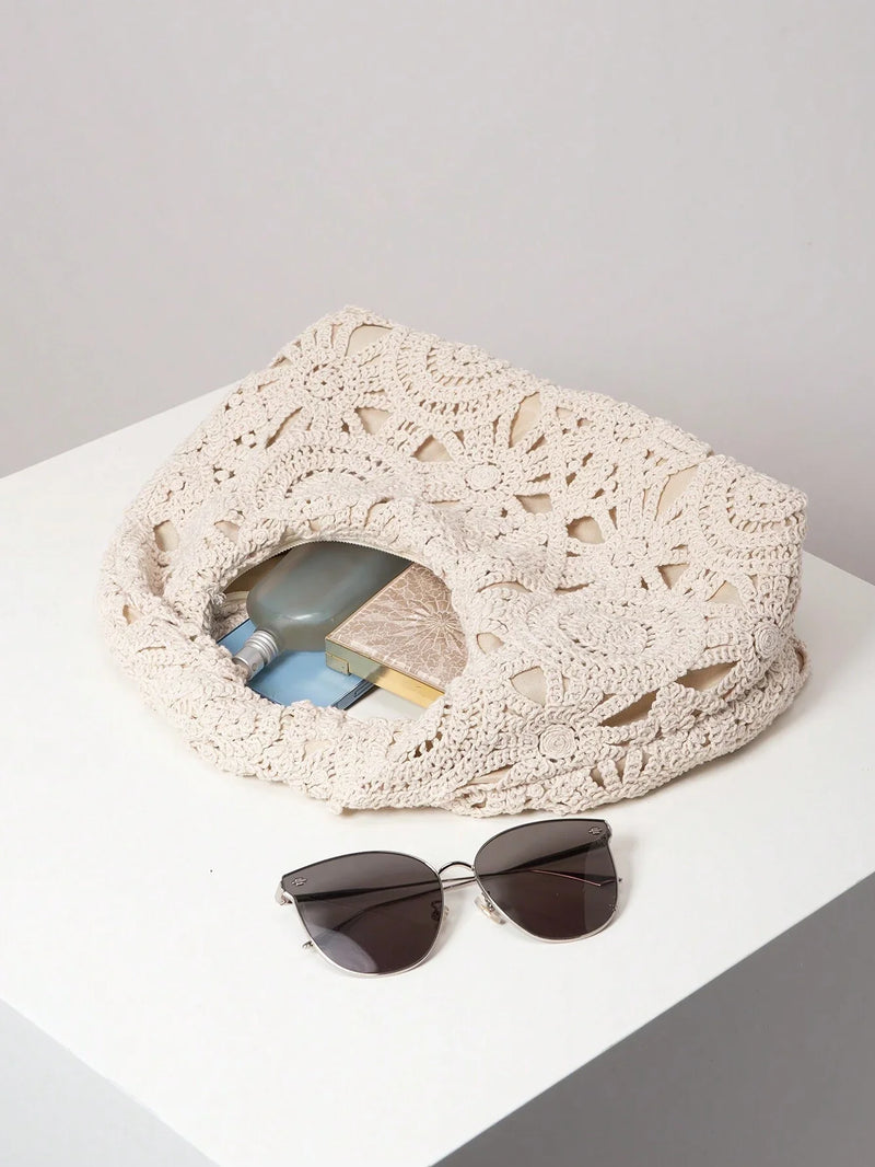 Bohemian Stro Handtas Zomer | Strandtas | Holle bloemen geweven tas met casual stijl