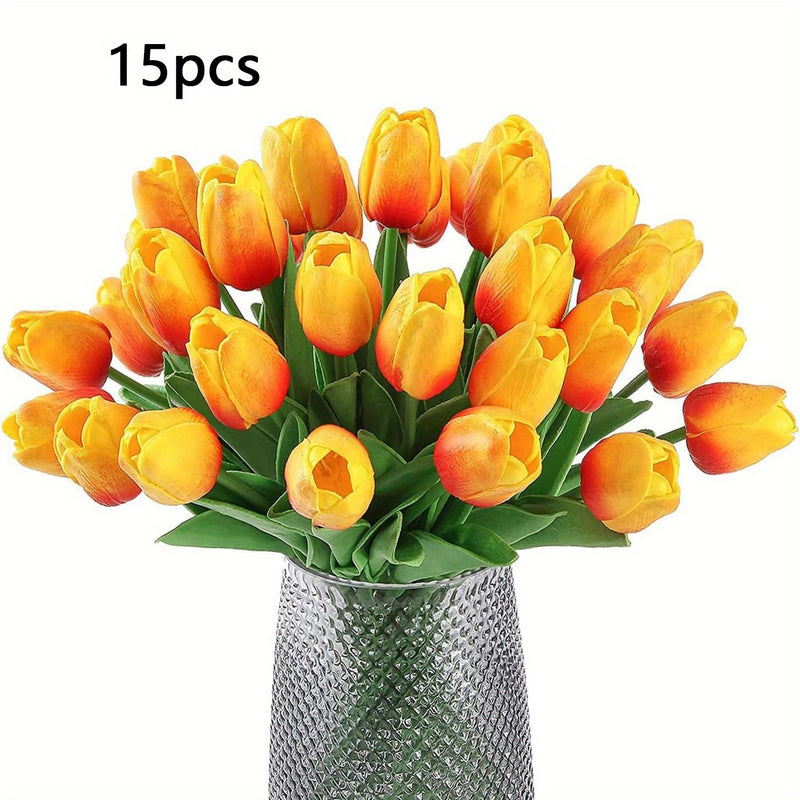 Set van 15 Realistische Kunst Tulpen – Perfect voor Bruiloften en Seizoensgebonden Decoraties