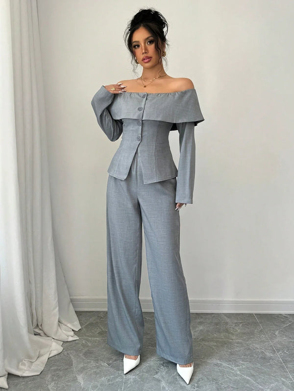 Chique Grijze 2-delige Outfit | Dames Outfit | Moderne Zakelijke en Casual Dracht