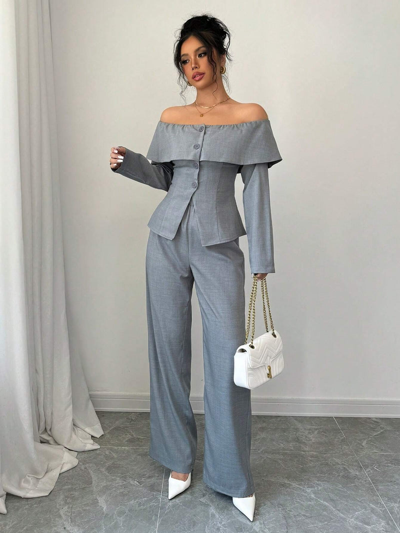 Chique Grijze 2-delige Outfit | Dames Outfit | Moderne Zakelijke en Casual Dracht