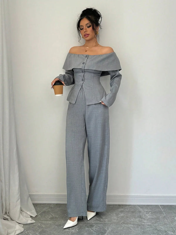 Chique Grijze 2-delige Outfit | Dames Outfit | Moderne Zakelijke en Casual Dracht