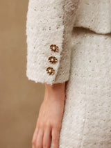 Elegante Tweedelige Set met Parel Details | Damespakken | Luxueuze en Stijlvolle Outfit voor Speciale Gelegenheden