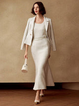 Elegante Tweedelige Set met Parel Details | Damespakken | Luxueuze en Stijlvolle Outfit voor Speciale Gelegenheden