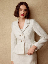 Elegante Tweedelige Set met Parel Details | Damespakken | Luxueuze en Stijlvolle Outfit voor Speciale Gelegenheden