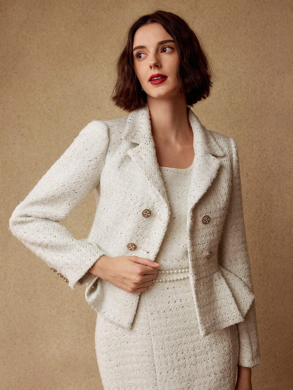 Elegante Tweedelige Set met Parel Details | Damespakken | Luxueuze en Stijlvolle Outfit voor Speciale Gelegenheden
