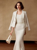 Elegante Tweedelige Set met Parel Details | Damespakken | Luxueuze en Stijlvolle Outfit voor Speciale Gelegenheden