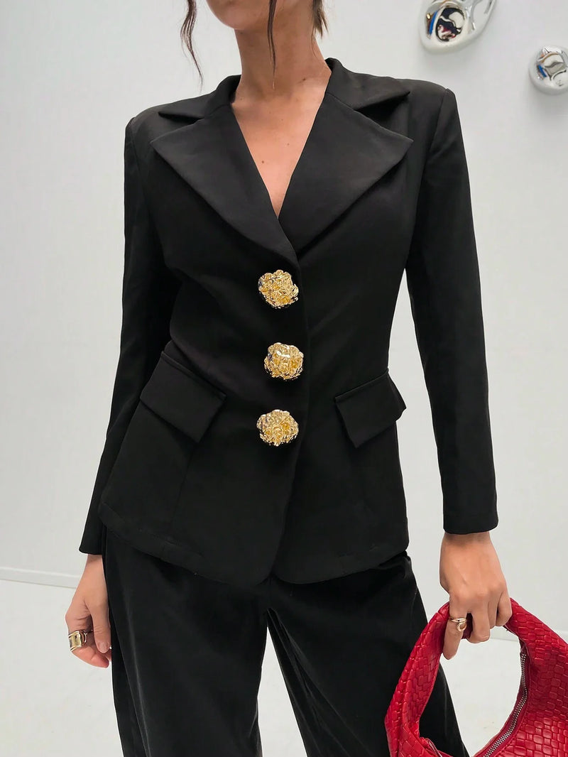 Asymmetrische Revers Blazer | Damesjassen | Getailleerde Mid-Lengte Blazer voor Elegante Uitstraling