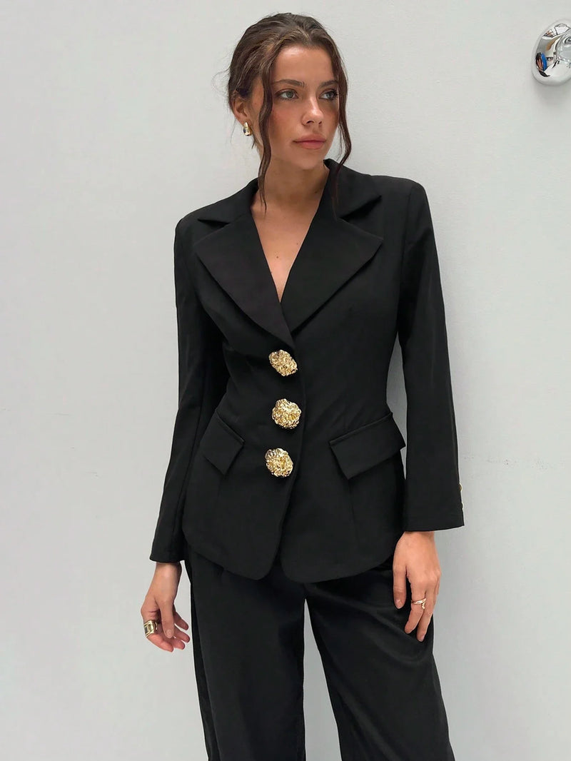 Asymmetrische Revers Blazer | Damesjassen | Getailleerde Mid-Lengte Blazer voor Elegante Uitstraling
