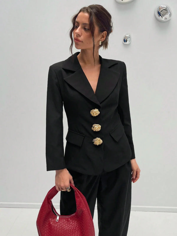 Asymmetrische Revers Blazer | Damesjassen | Getailleerde Mid-Lengte Blazer voor Elegante Uitstraling