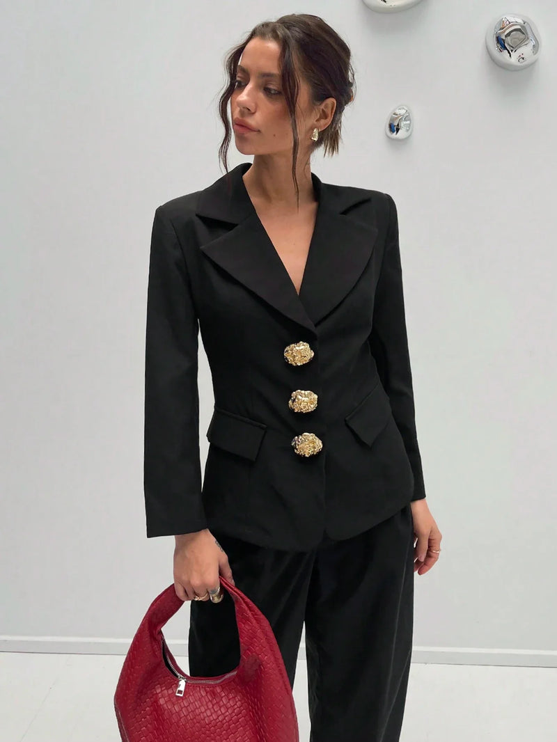 Asymmetrische Revers Blazer | Damesjassen | Getailleerde Mid-Lengte Blazer voor Elegante Uitstraling