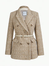 Dubbelrijige Blazer met Gespriem | Damespakken | Klassiek Tweedelig Pak met Modern Detail