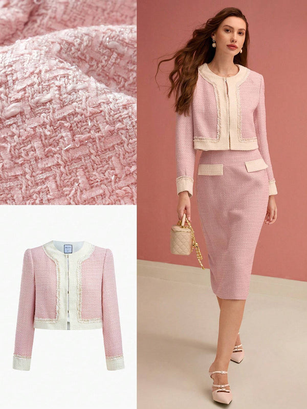 Contrast Binding Boxy Jas met broek | Dames outfit | Trendy Korte Blazer met broek voor Casual en Werk