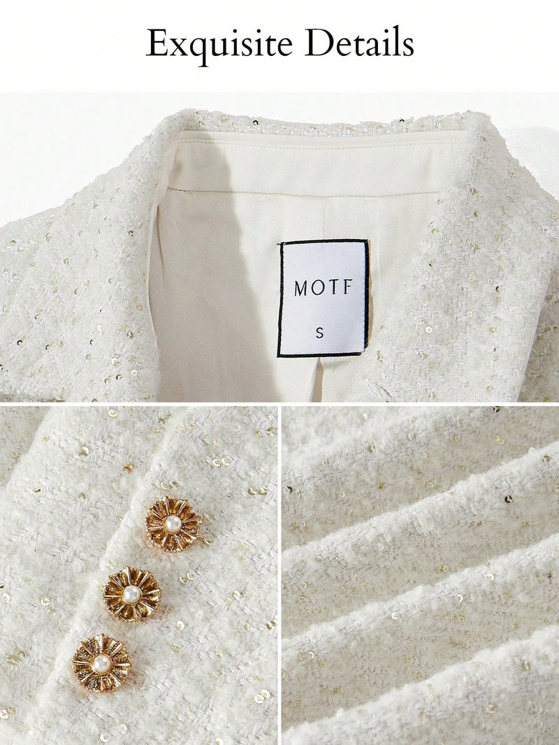Elegante Tweedelige Set met Parel Details | Damespakken | Luxueuze en Stijlvolle Outfit voor Speciale Gelegenheden