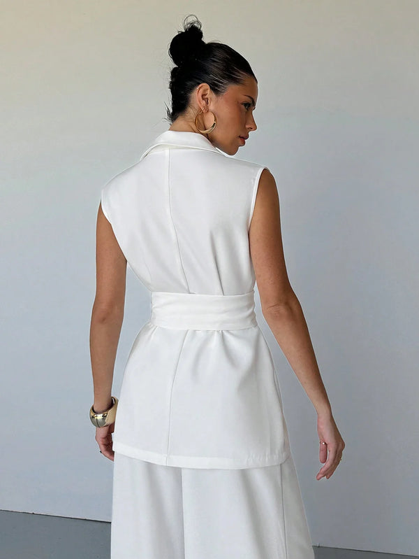 Elegante Zelf-strik Riem Vest | Damesvesten | Casual Effen Kleur Vest voor Lente en Herfst
