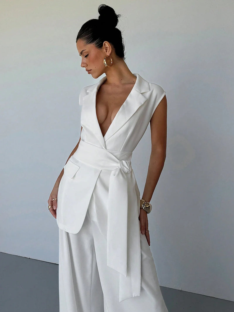 Elegante Zelf-strik Riem Vest | Damesvesten | Casual Effen Kleur Vest voor Lente en Herfst