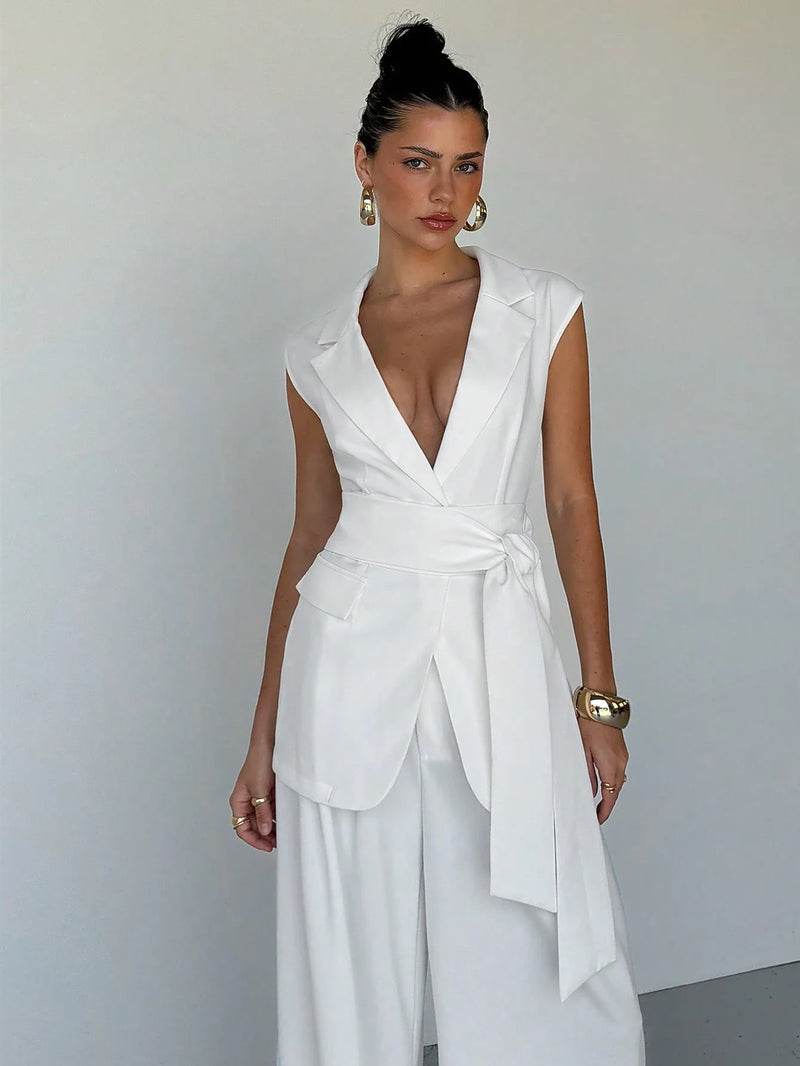Elegante Zelf-strik Riem Vest | Damesvesten | Casual Effen Kleur Vest voor Lente en Herfst