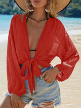 Effen Knoopkimono | Kimono Dames | Zomerse cover-up met striksluiting