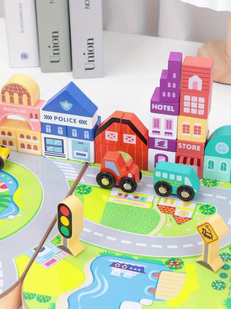 Houten Stad Bouwblokken Set - Plezierige Speelervaring voor Kinderen