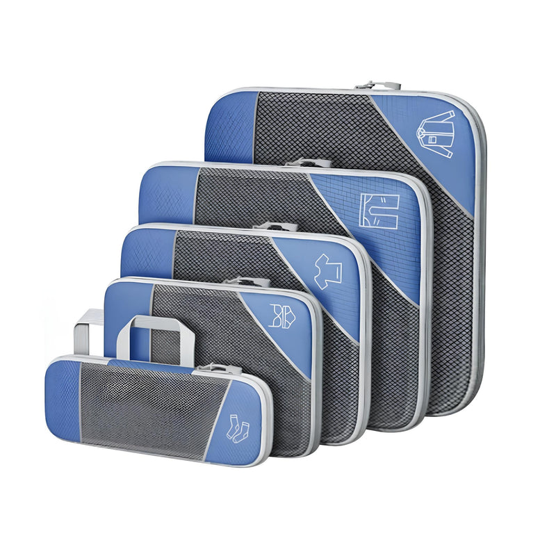 Compressie Reisorganisers | Slimme Inpakoplossing | Ruimtebesparende Bagage Cubes | Perfect Voor Vakanties & Zakenreizen | 5-delige Set | Lichtgewicht & Duurzaam | Maximale Ruimtebesparing | Avontuurlijke Reiskompanen