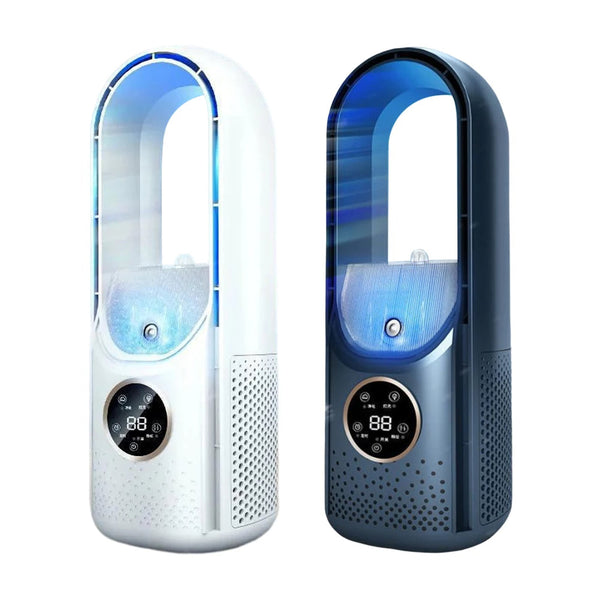 202Portable Airco - Draagbare Stille Aircooler - USB-Aangedreven - 6 Snelheden - Voor Thuis, Kantoor & Reizen - Wit/Blauw