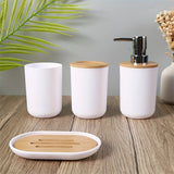 Badkamer Accessoires Set met Bamboe Deksel – 4-delige Set voor Badkamerdecor
