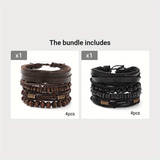 Stijlvolle Leren en Houten Armbanden Set - Voor de Moderne Man