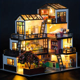 Miniatuur Villa 3D Puzzel Kit – Handgemaakt Model met LED Verlichting en Gedetailleerd Interieur