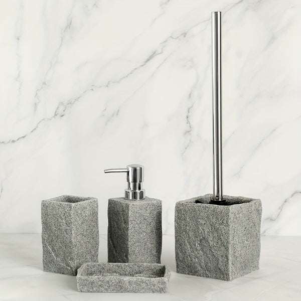 Grijze Resin Badkamer Set – Luxe Set van 4 Stuks voor een Elegante Badkamer