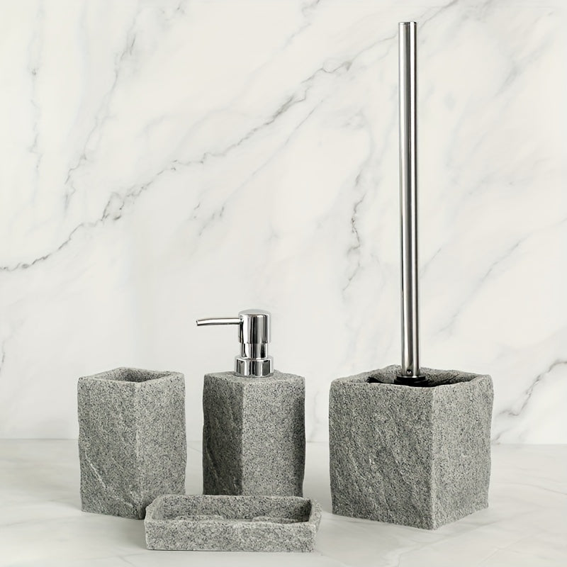 Grijze Resin Badkamer Set – Luxe Set van 4 Stuks voor een Elegante Badkamer