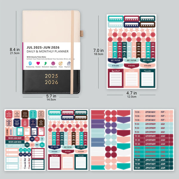 2025-2026 planner met maand- en dagschema | Agenda | Luxe lederen planner met tabs en opbergvak