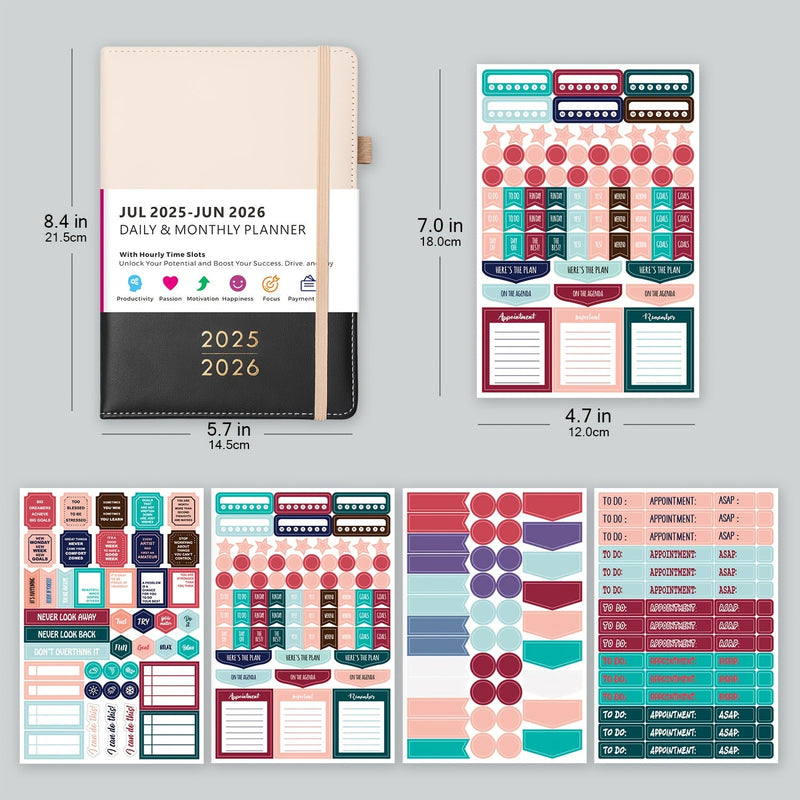 2025-2026 planner met maand- en dagschema | Agenda | Luxe lederen planner met tabs en opbergvak