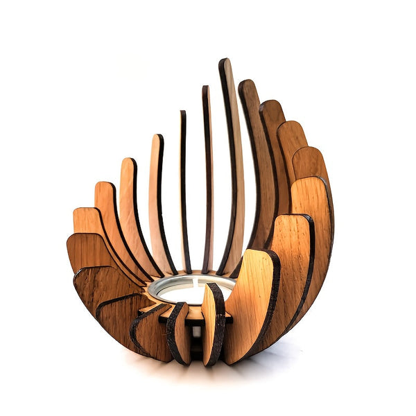 Boheemse Lotus Kaarsenhouder – Handgemaakt Laagjes Hout Ontwerp
