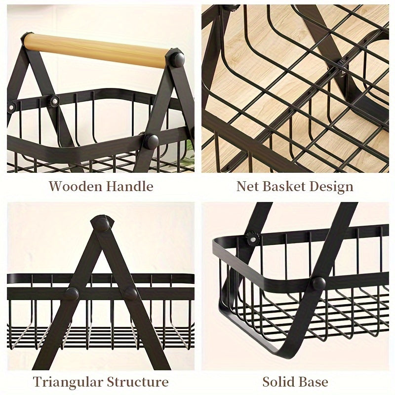 Twee- en Drie-Laagse Opbergmand met Houten Handvat - Stijlvolle Oplossing voor Keuken en Badkamer