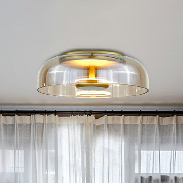 CrystalShine | Glas LED Plafonnière | Modern & Elegant Design | Warm Wit Licht | Energiezuinig | Rookgrijs Amber | Inclusief Lamp | Voorhal & Entree | 23 cm Breed | Hoogte 9,5 cm | SMD Lampvoet