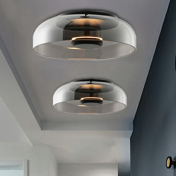 CrystalShine | Glas LED Plafonnière | Modern & Elegant Design | Warm Wit Licht | Energiezuinig | Rookgrijs Amber | Inclusief Lamp | Voorhal & Entree | 23 cm Breed | Hoogte 9,5 cm | SMD Lampvoet