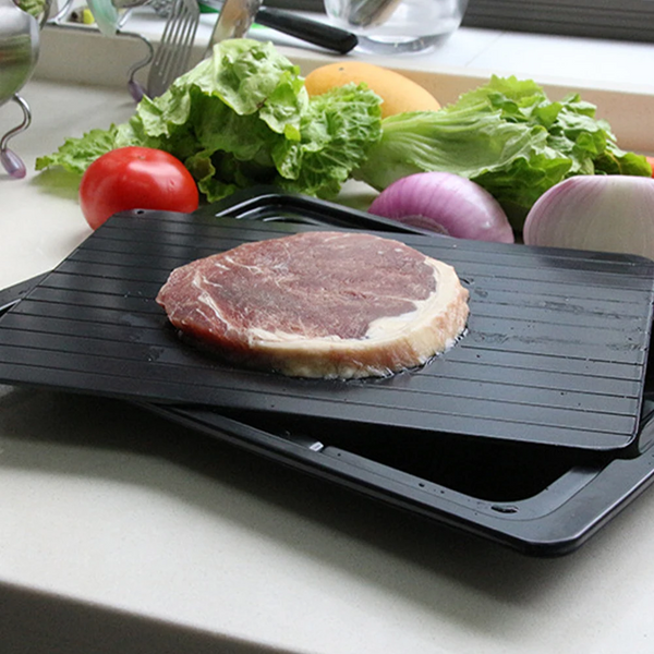 Aluminium Ontdooi Tray – Snelle Onthoudingsplaat met Druipbak voor Bevroren Vlees en Voedsel in Grote Maat