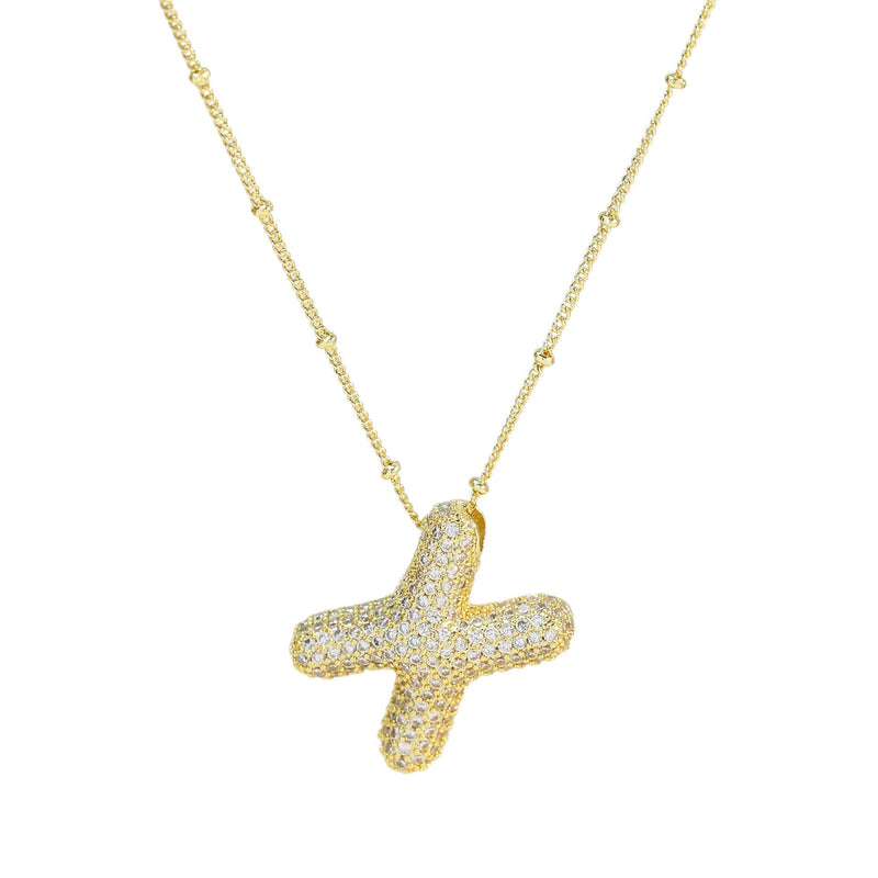 Dames Ketting – Initial Hanger – Fonkelende Stenen – Verfijnde Schakelketting – Statement Sieraad