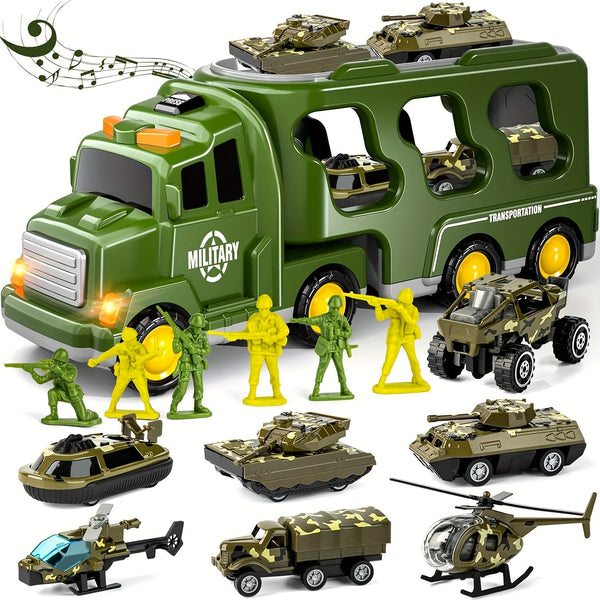 ArmyForce 14-in-1 Militaire Speelgoedset - Vrachtwagen met Tanks, Soldaten en Geluidseffecten