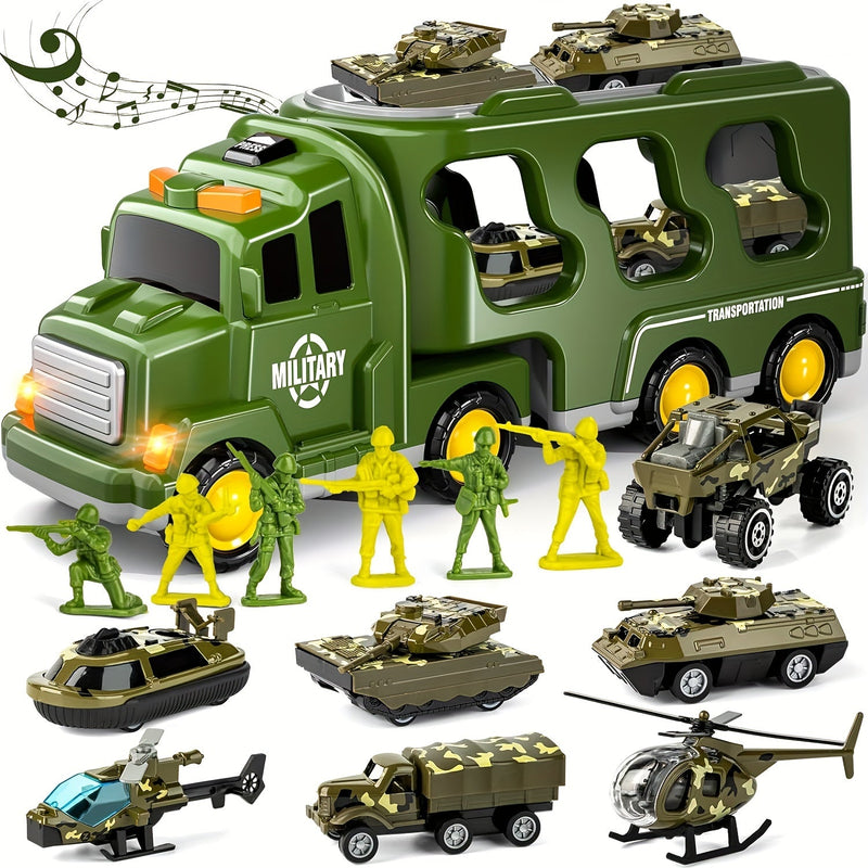 ArmyForce 14-in-1 Militaire Speelgoedset - Vrachtwagen met Tanks, Soldaten en Geluidseffecten