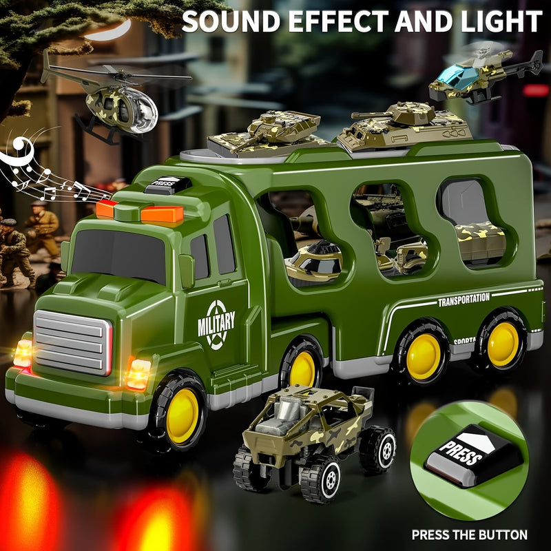 ArmyForce 14-in-1 Militaire Speelgoedset - Vrachtwagen met Tanks, Soldaten en Geluidseffecten